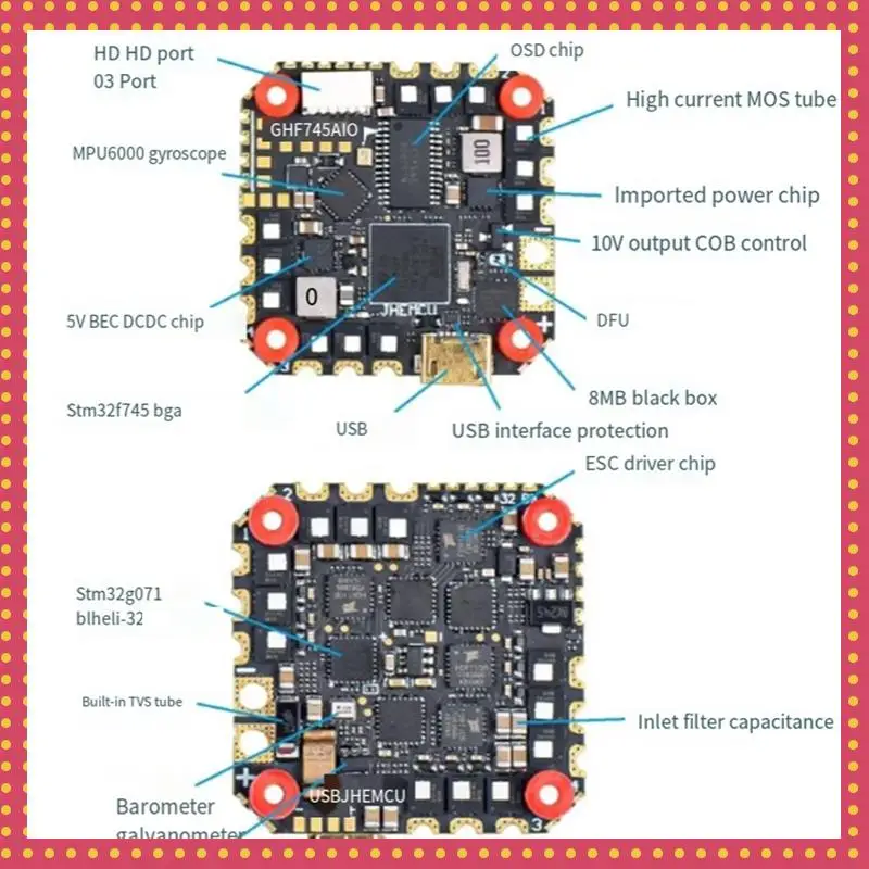 

GHF745AIO MPU6000 F745 Flight Controller BLHELI32 G071 4In1 ESC 25.5X25.5Mm 3-6S For FPV Freestyle Drones Accessories (40A)