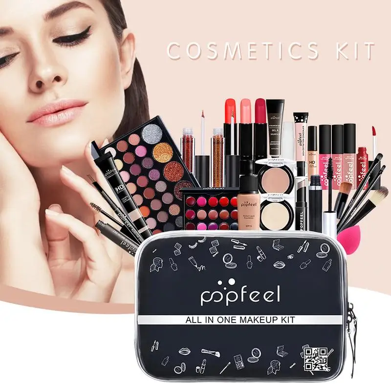 Kit de maquillage professionnel complet avec sac, fard à barrage, Jules Gloss, rouge à lèvres, pinceaux de maquillage, EyebloggCorrecer, tout en un