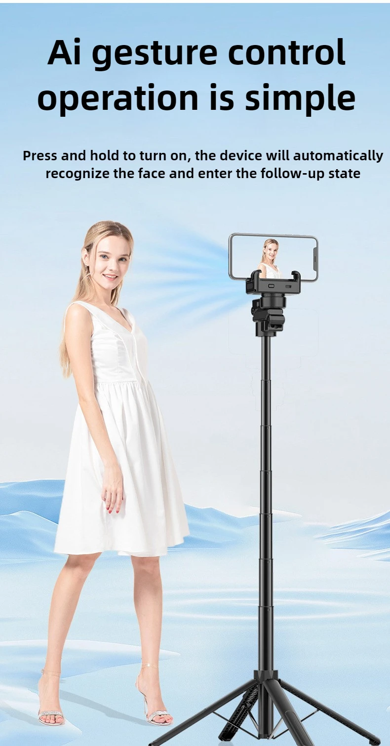 Bluetooth Selfie Stick Stabilizer AI Gesture Control 360 ° Rotation Tripod Stand Anti-shake Face Tracking Selfie Stick Tripod