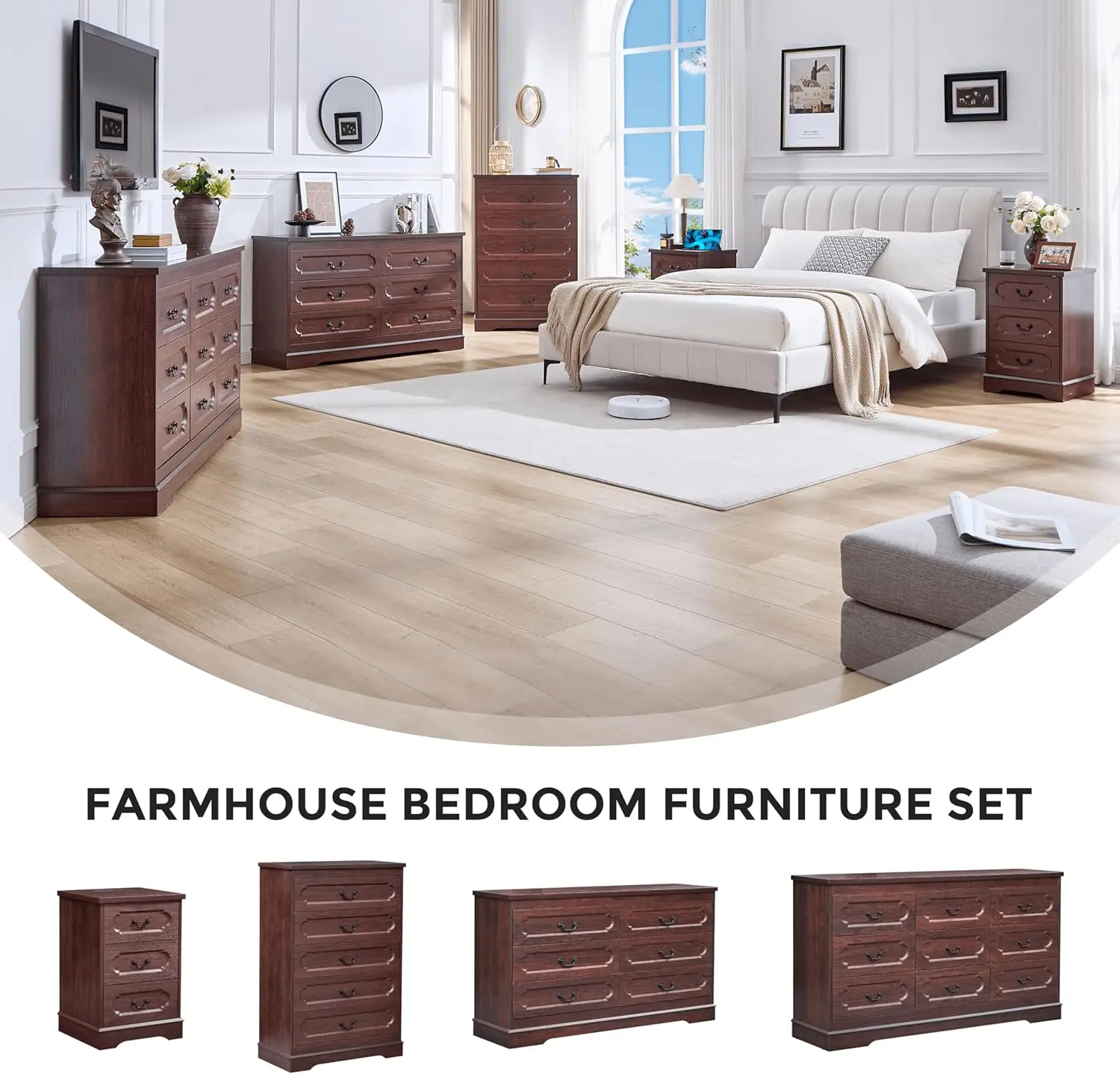 Dresser for Bedroom Farmhouse Cherry Wood Chest of Drawers for Bedroom Dresser, Rustic Wide Drawers Dressers image 6