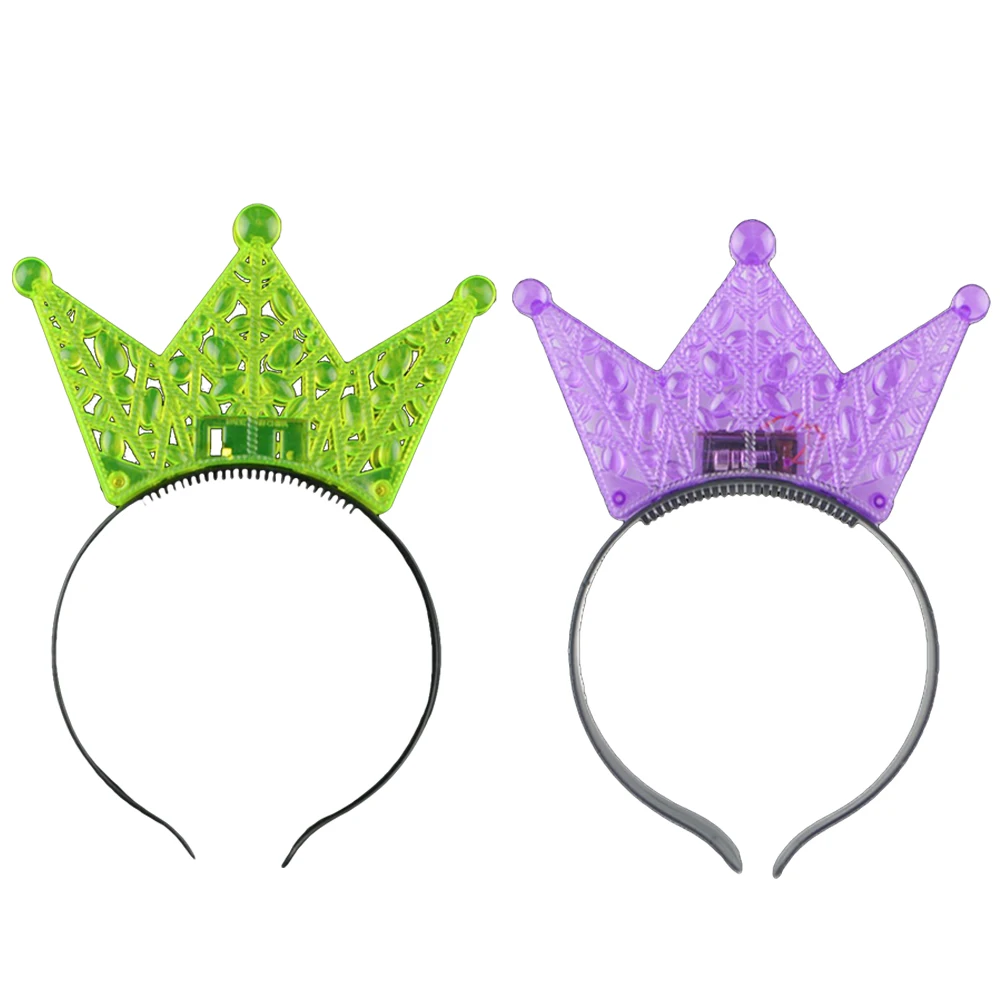 

2 pcs Luminous Crown Flashing Headband Elastic Hair Accessories For Party Concert Club Decoration Adult Wear Durable