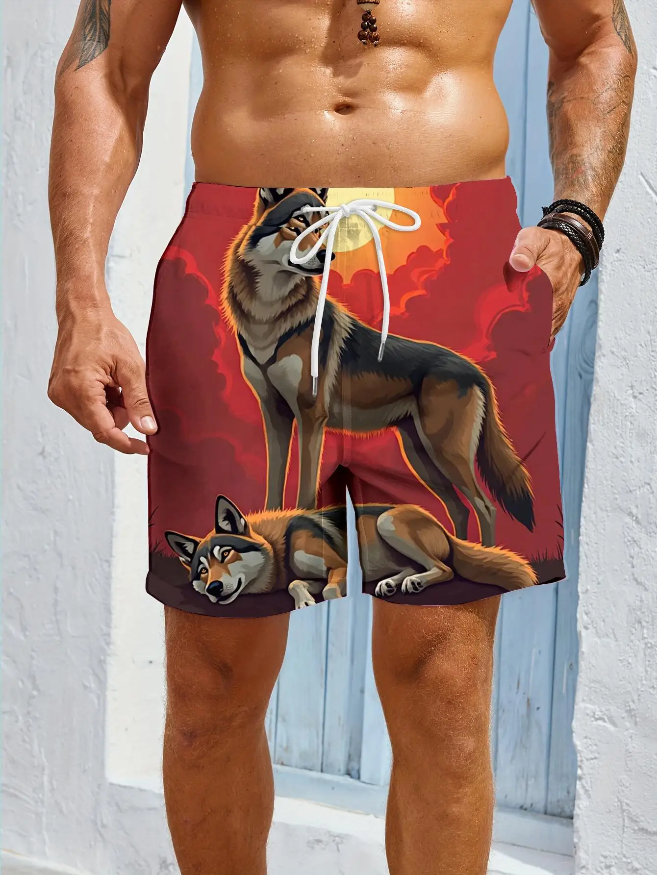1pcs Men's Short swim trunks2026 Summer 3D Printed Short sleeve Polyester man pants Quick drying Breathable running