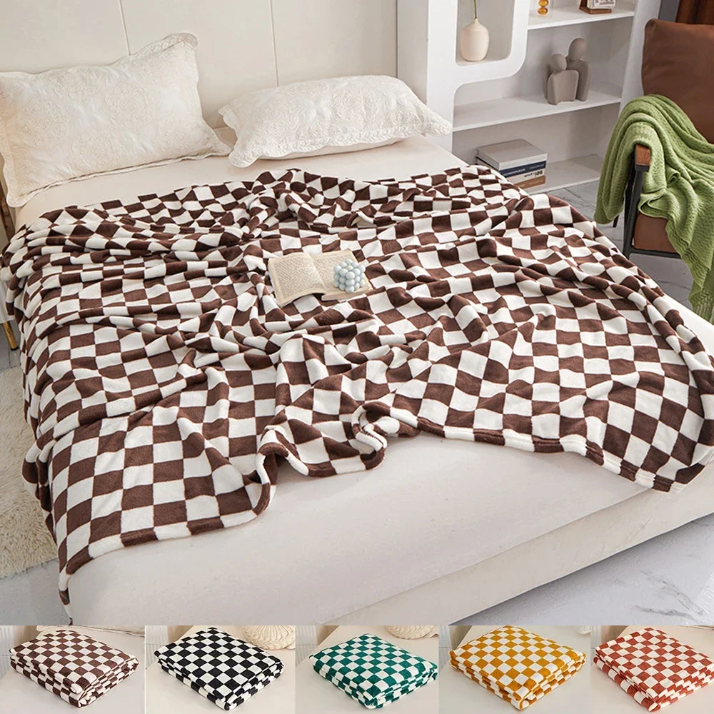 1PC Checkerboard Plaid Blanket Fluffy Soft Casual Sofa TV Throw Blanket Room Decor Bed Bedspread Quilt Blankets 블랭킷 담요