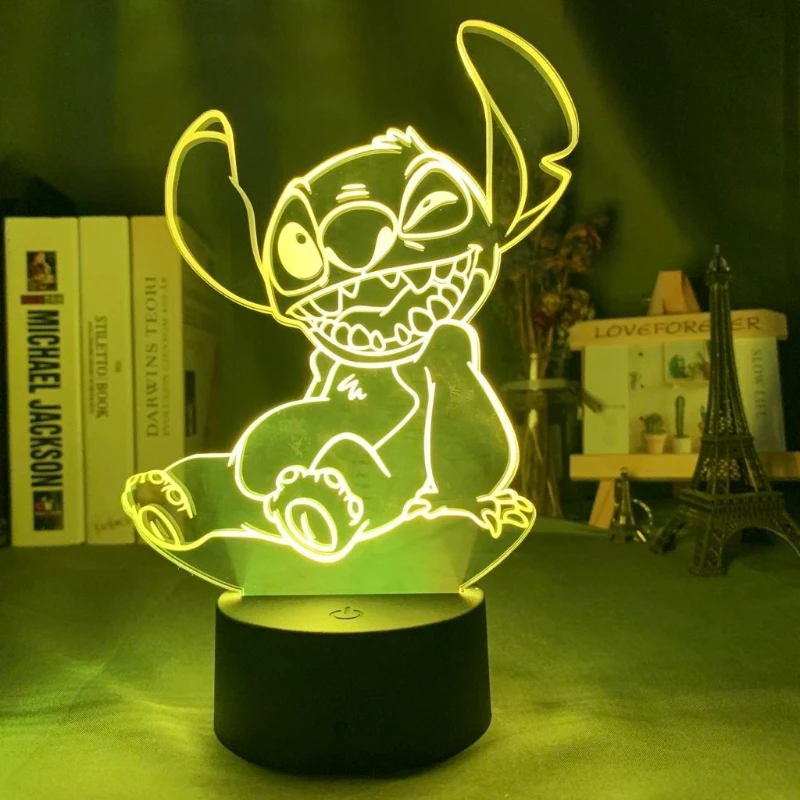 

Милый светящийся акриловый светильник с изображением Стича от Дисней, креативный ночник для студенческой спальни, украшение для рабочего стола, подарок