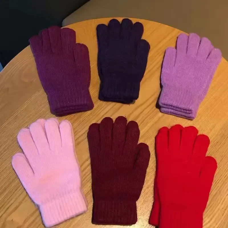 Women Winter Gloves Keep Warm Plus Cashmere Solid High Elasticity Soft Knitted Gloves Cute Lovely Multicolor Windproof Mittens