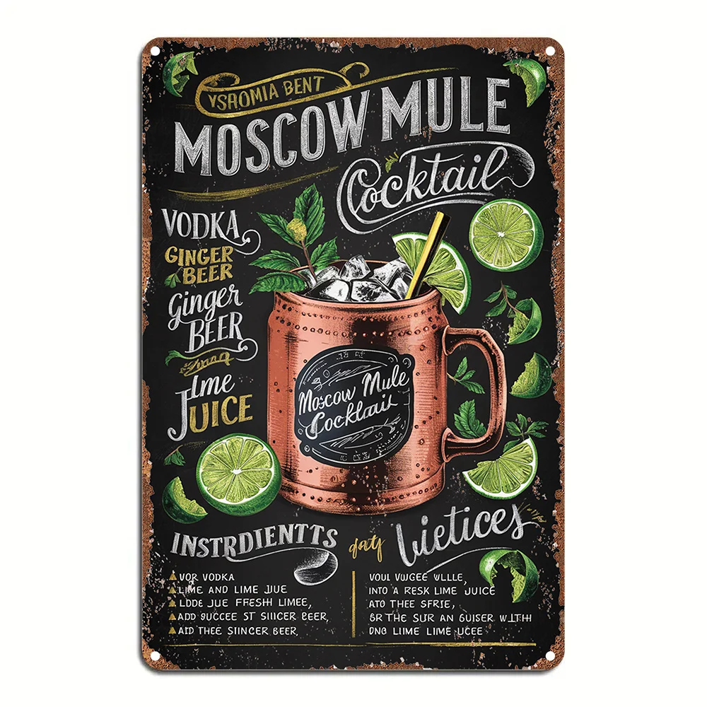 1pc of Vintage Moscow Mule Cocktail Recipe Tin Sign, Aluminum Wall Art Suitable for Home, Bedroom, Restaurant, Bar, Cafe, School
