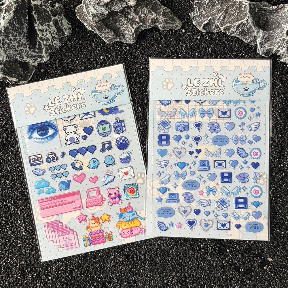 2026NEW LEZHI Blue Y2K Nail Art Stickers Hearts Angel Wing Bow Retro Computer Camera 3D Self Adhesive Nail Decals Manicure Decor