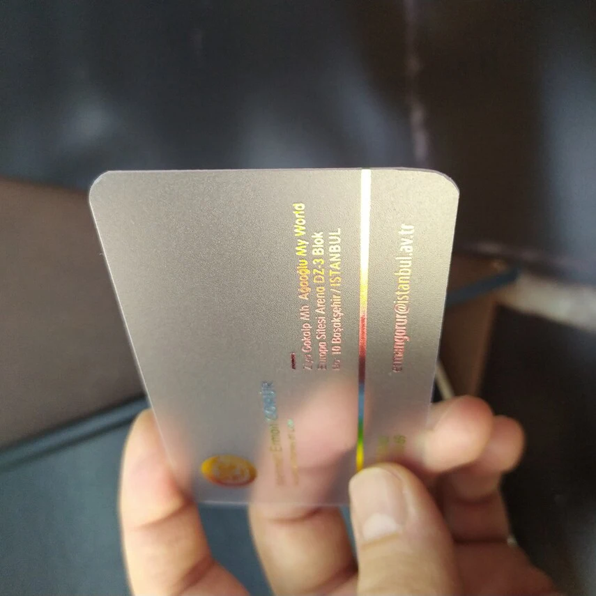 Custom Frosty Clear Transparent Plastic Business Cards Gold Foil Silver Stylish Visit Card Printing PVC Design for FREE LOGO