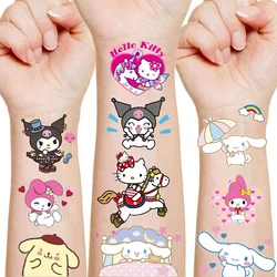 Kawaii naklejki z tatuażami dzieci dekoracja urodzinowa figurka Anime HelloKittys Kuromi melodia Cinnamoroll naklejki Cosplay zabawki