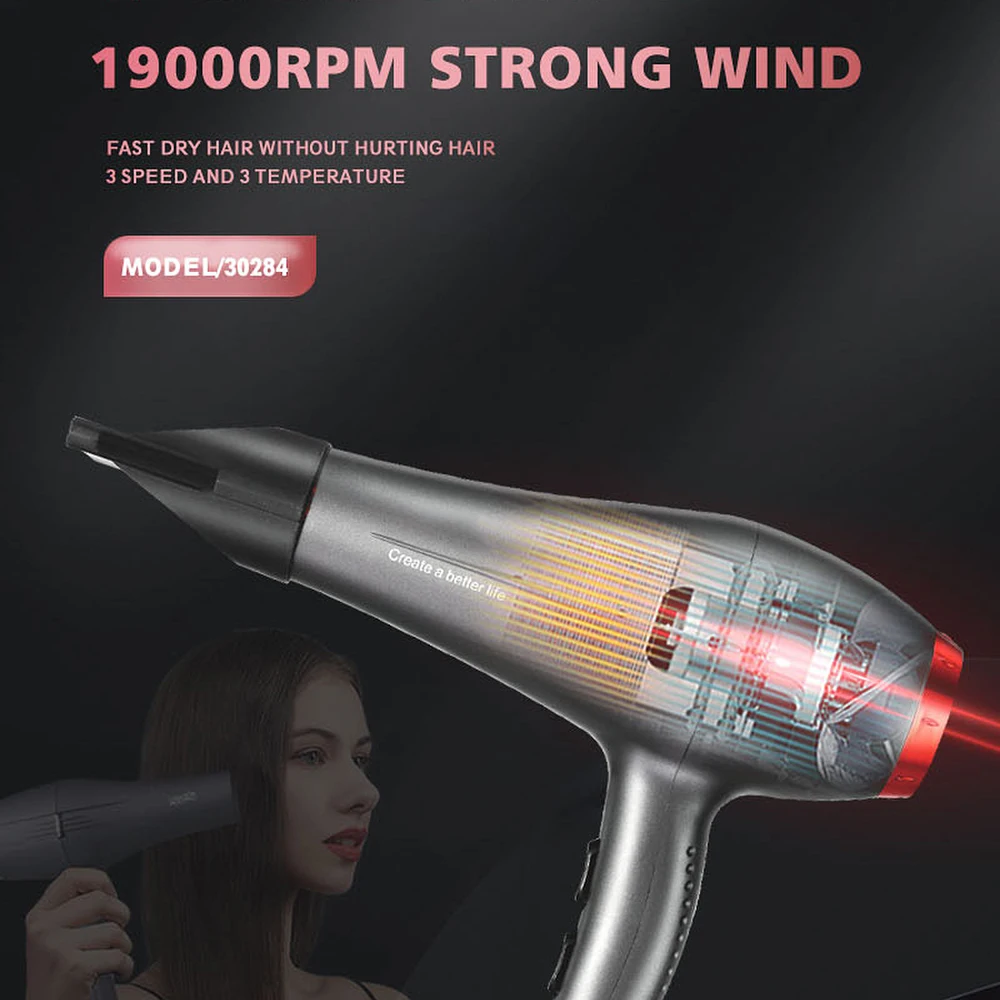 1600W Hair Dryer Professional Salon Hot and Cold Power Air Blowdryer with Air Collecting Nozzle 3 Speed 3 Heat Setting Low Noise