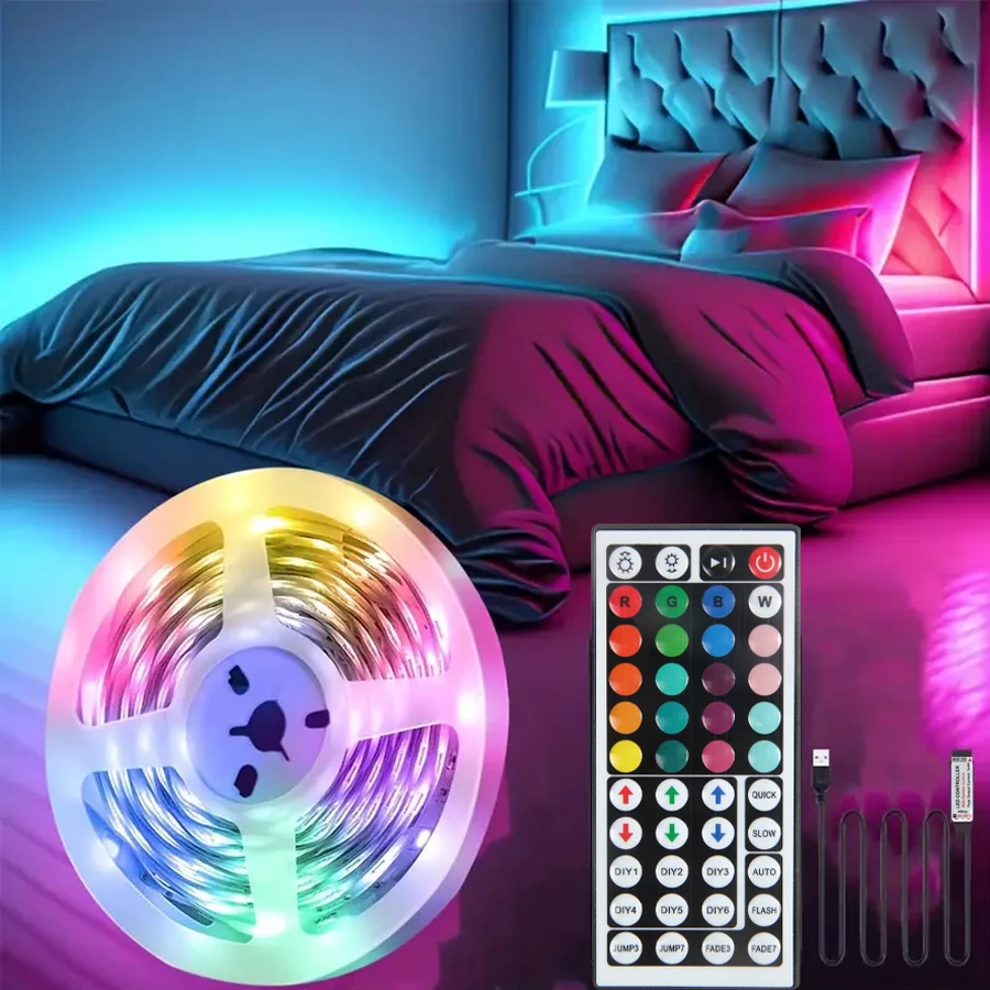 RGB USB LED Strip Light with 44keys Controller 3535 Flexible Lamp Tape Ribbon Diode For PC Desk Mirror Pastable Decor