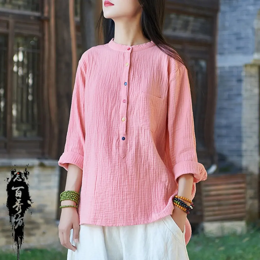 

Women's Zen-Style Long-Sleeved T-Shirt Autumn/Winter Collection Nianbaixiu Vintage Artistic Fashion Soft Cotton And Linen