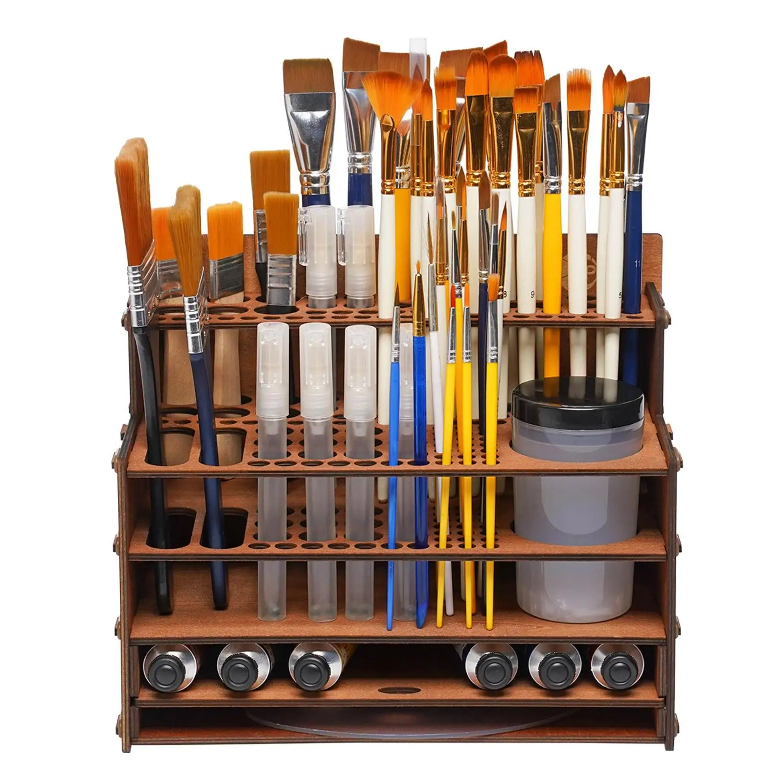 Sturdy Wood Paint Brush Storage Rack, Paint Brush Standing Pen Holder Rack for Desktop Home