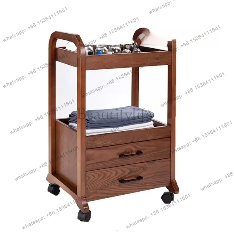 

LXEuropean solid wood beauty salon multi-function cart double drawer tool nail trolleysss