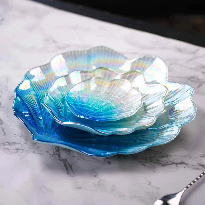 Creative Colorful Glass Shell Dishes Home Marine Fruit European Tray Snacks Ornaments Irregular Plates Home Decorative Plates