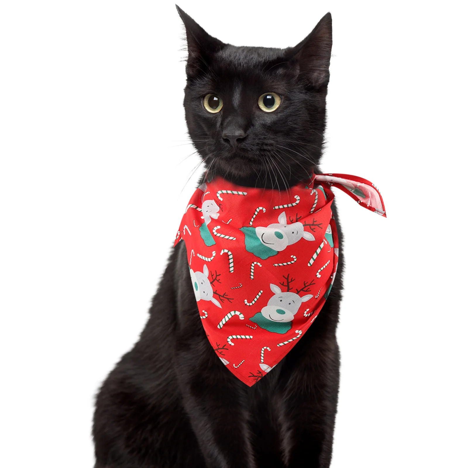 

1 Pc Pet Bib Triangular Bandana Red Background Christmas Reindeer Pattern Adjustable Neck Size for Dogs Cats Small Pets Holiday