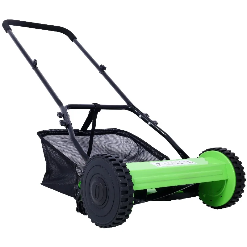 

Green DB Industrial Grade 16-inch 5-blade Manual Cordless Lawnmower with Adjustable Self-propelled Grass Catcher
