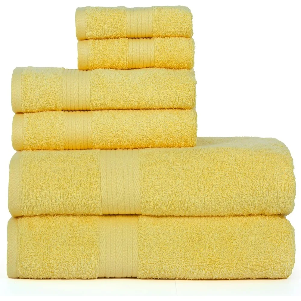 6 Piece Bathroom Towels Set, 100% Cotton 600 GSM, 2 Bath Towels, 2 Hand Towels, 2 Washcloths, Soft & Quick Drying Towels