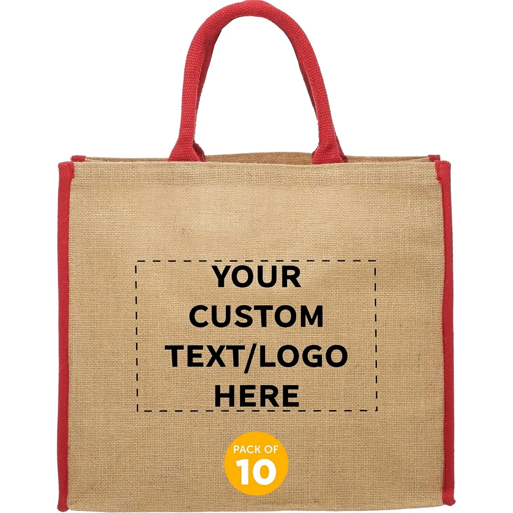 

Custom Fresno Eco Friendly Jute Tote Bags Set of 10, Personalized Bulk Pack - Reusable, Great for Tradeshows