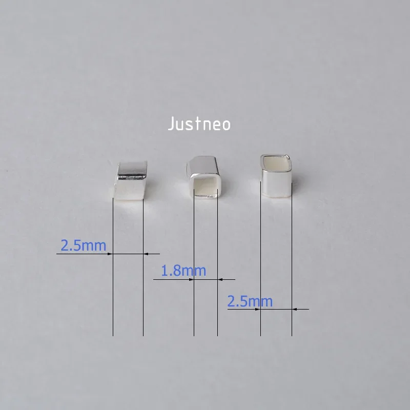 solid 925 sterling silver Square tube, spacer loose bead with 1.8mm hole jewelry diy components accessories