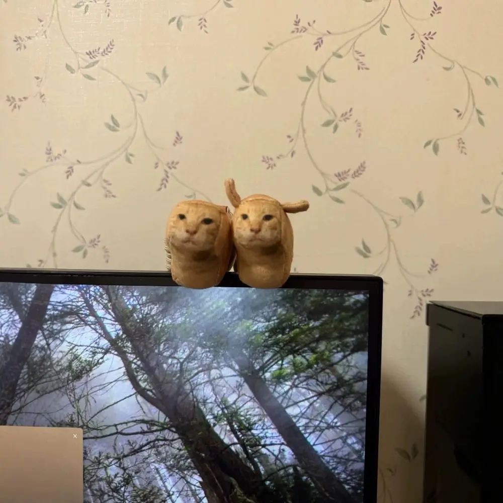 Funny Round Head Orange Cat Meme Cartoon Soft Cute Cat Stuffed Pendant Stuffed Animal Kitten Cat Keychain Bag Decor