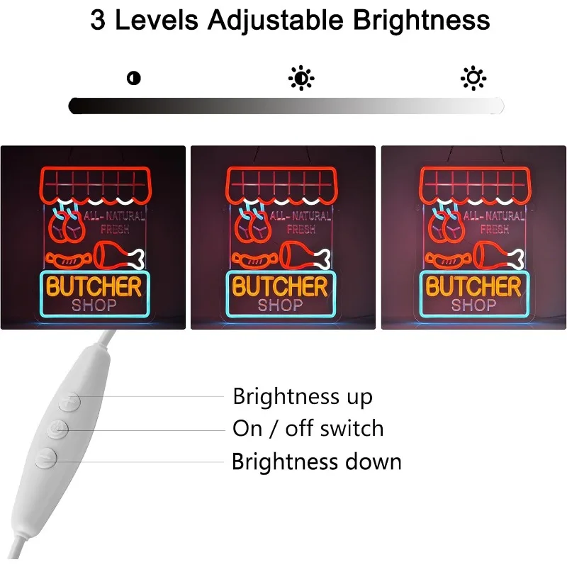 Настенный декор XM для мясника, неоновый рандомный декор для мясника, ресторана, столовой, кухни, грузовика, бара, с регулируемой яркостью, питание от USB