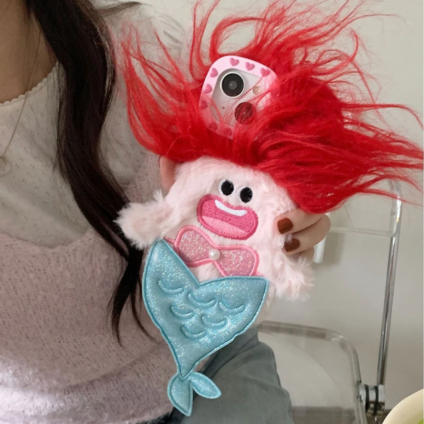

Plush Mermaid Phone Case For Iphone 16 15 14 13 Pro 12 11 Max Plus 16Promax Quirky Phone Case Cartoon 15Promax Cover Hard Shell