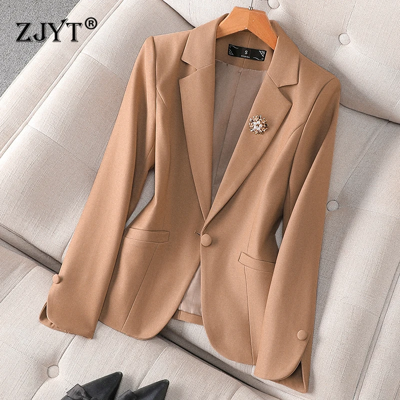 

ZJYT Autumn New Women's Coat Jacket Elegant One Button Blazer Mujer Outerwears Veste Femme Plus Size Casaco Korean Style 2024