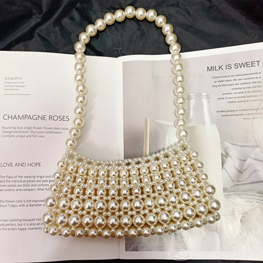 

Сумка на плечо с жемчугом и бисером, женская сумка ручной работы, плетеная сумка для подмышек, винтажная сумка для телефона с губной помадой, вечерний клатч