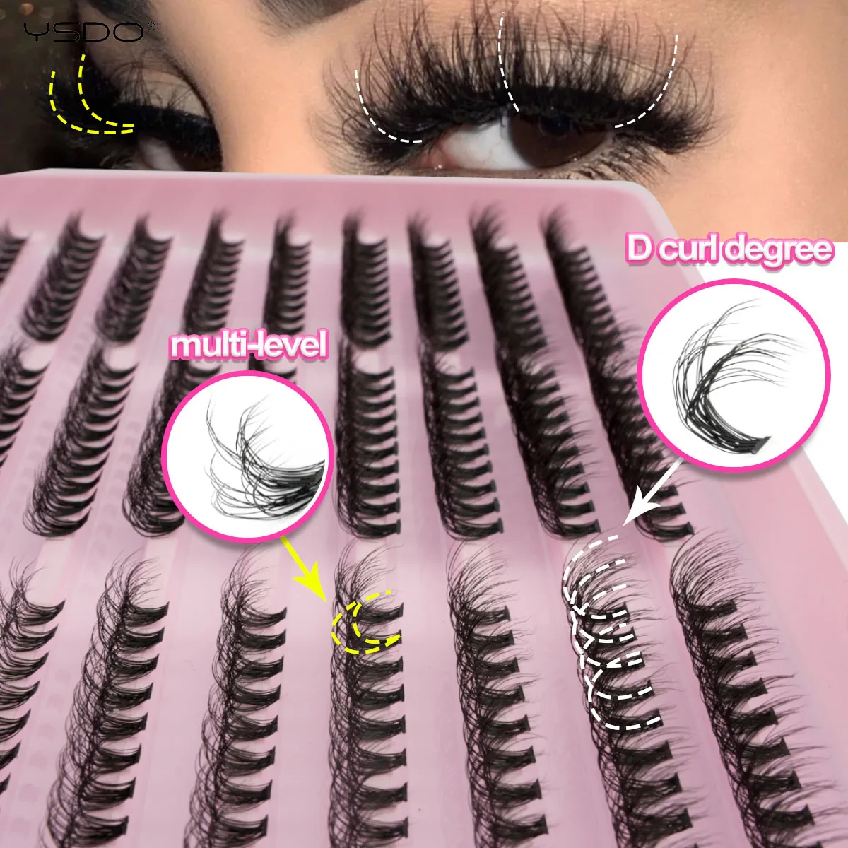 YSDO 10/14 Reihen natürliche Wimpernverlängerung vorgefertigte Volumenfächer einzelne Wimpern Nerz falsche Wimpern Cluster Wimpern Make-up Zilien – Detail 12