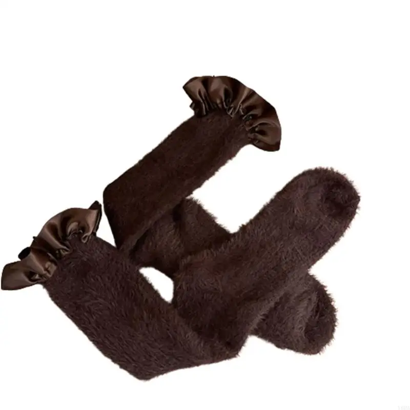 Y88A – chaussettes chaudes en fourrure pour mollet, garniture à volants soyeux, peluche pelucheuse, bracelet cheville,