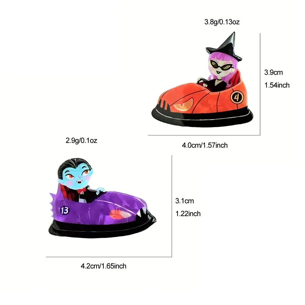 CINDY XIANG Double Layer Acrylic Brooch HD Printed Cartoon Vampire Witch Bumper Car Lapel Pin, Halloween Character Badge