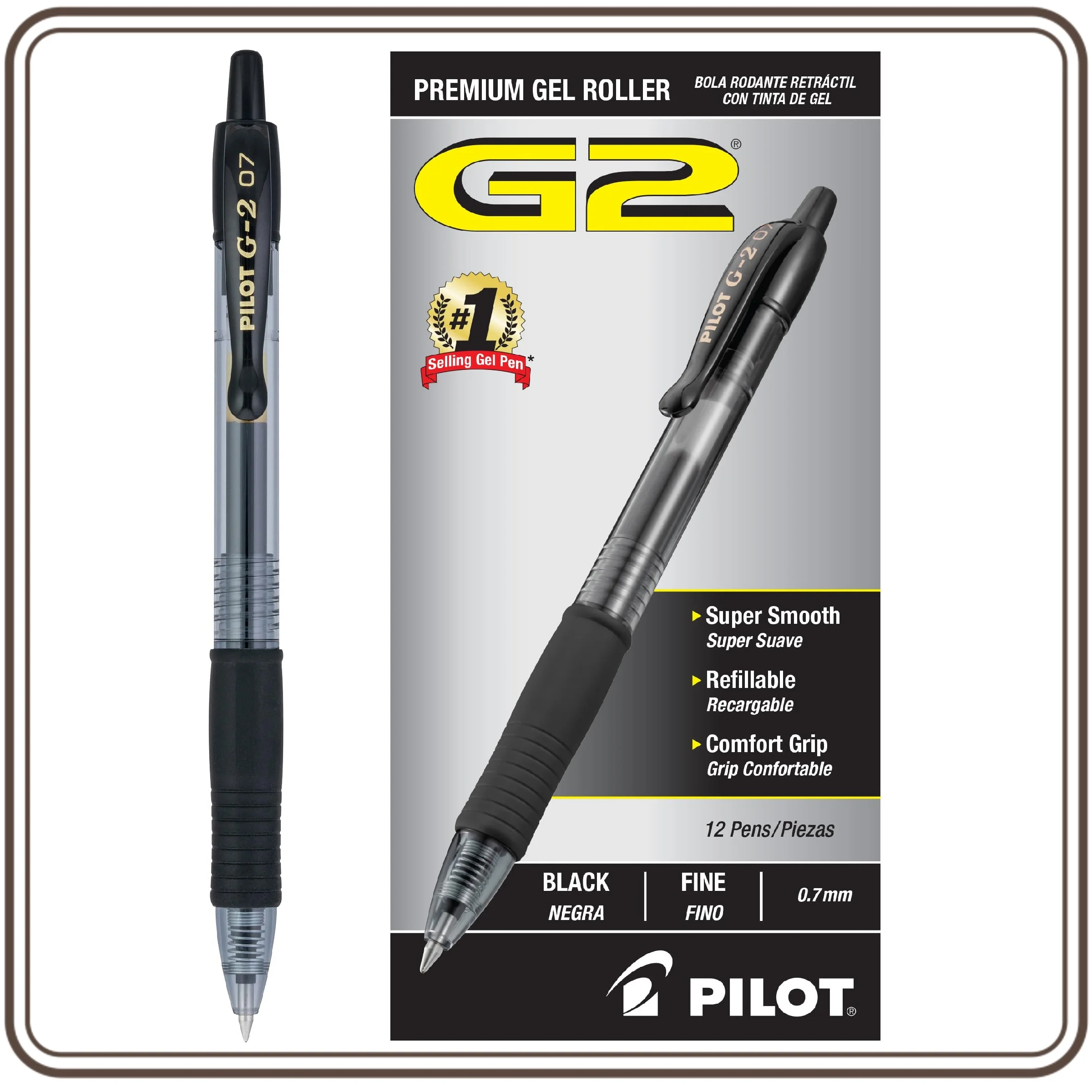 12 Black Gel Roller Pens 0.7mm Fine Tip Smooth Writing for School Office
