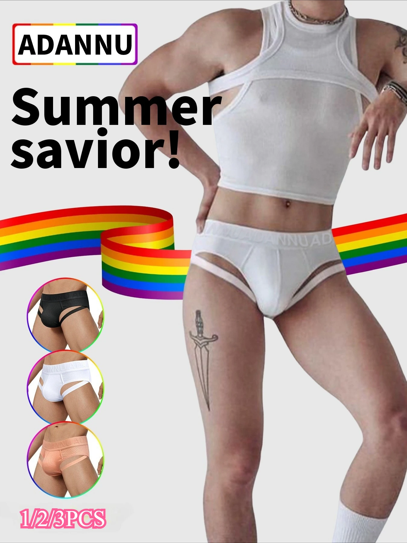 กางเกงในชายเอวต่ำ ADANNUMen 1 ชิ้น สำหรับเล่นกีฬา ฟิตเนส ผ้าฝ้าย ระบายอากาศ ทรงสามเหลี่ยม