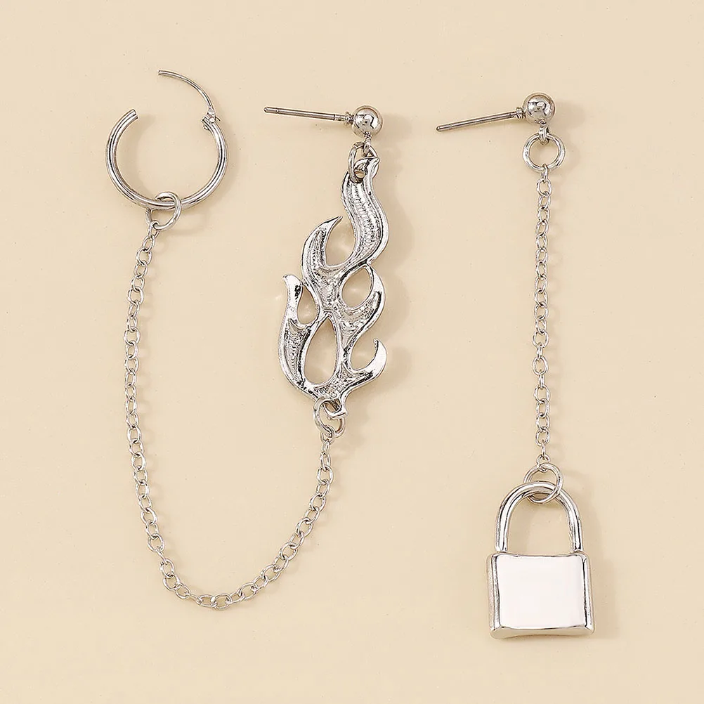 

Asymmetrical Earrings Mismatch for Women Mismatched Girls Dangling Chain Dangle Trendy Lock Clothing Drop Sparkly