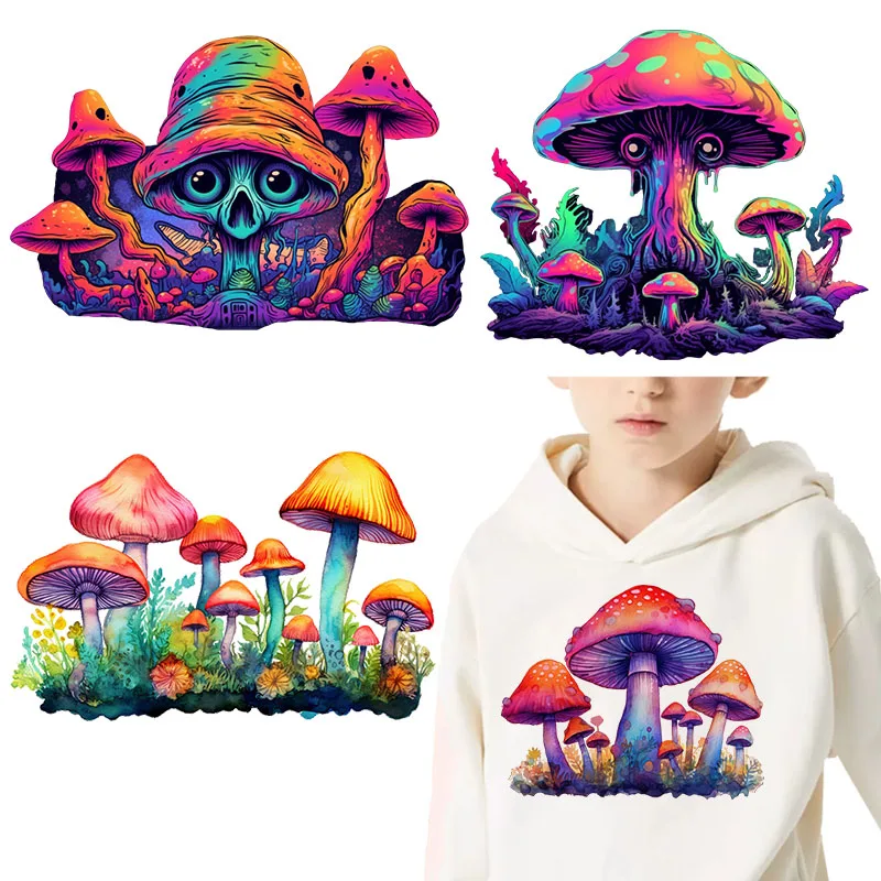 Latest Design Fluorescent Mushroom Alien iron on transfer for clothing dtf transfers ready to press Heat Transfer Printing