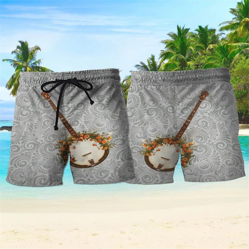 

Fashion Musical Instruments Graphic Beach Shorts Summer Trend Streetwear 3D Printed Swim Trunks Casual Loose Vacation Short Pant