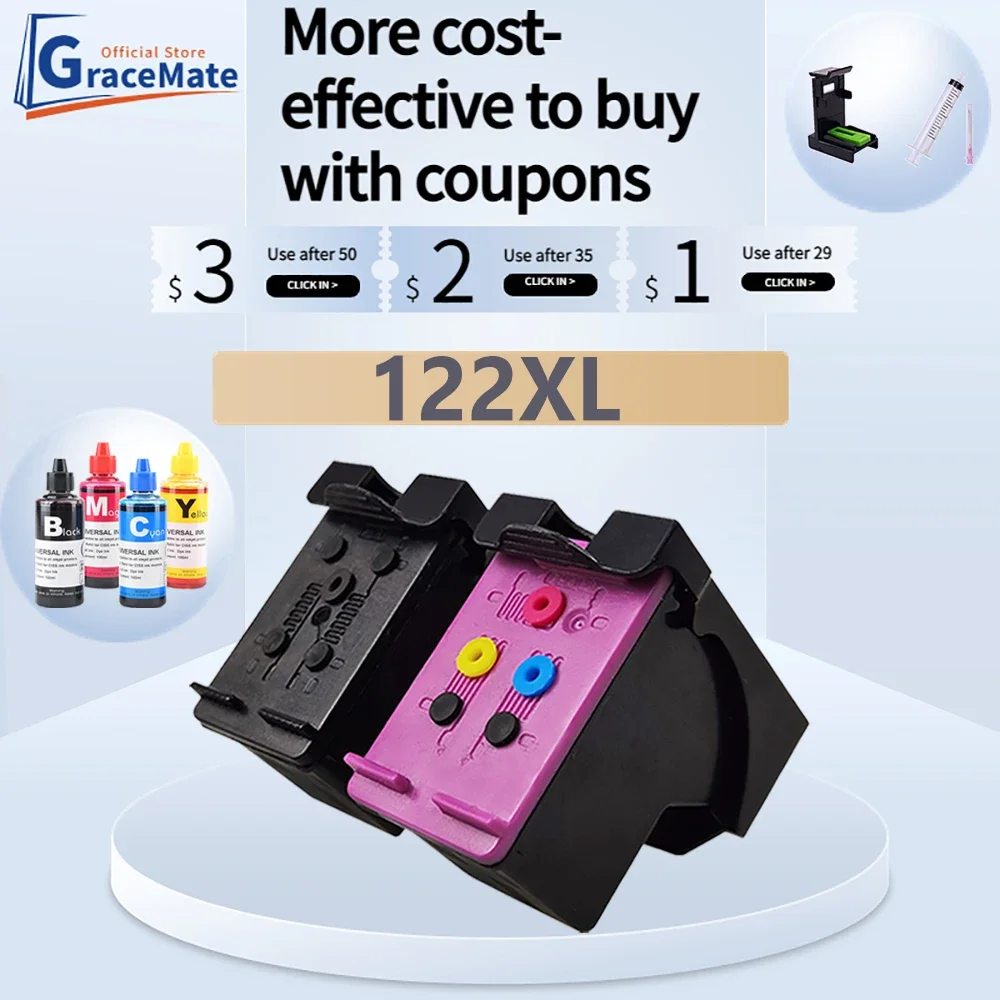 30$-3$ Discount GraceMate 122XL Ink Cartridge Compatible Hp122 HP 122 XL for HP Deskjet 1000 1050 1050A 1510 2000 2050 3000 3050