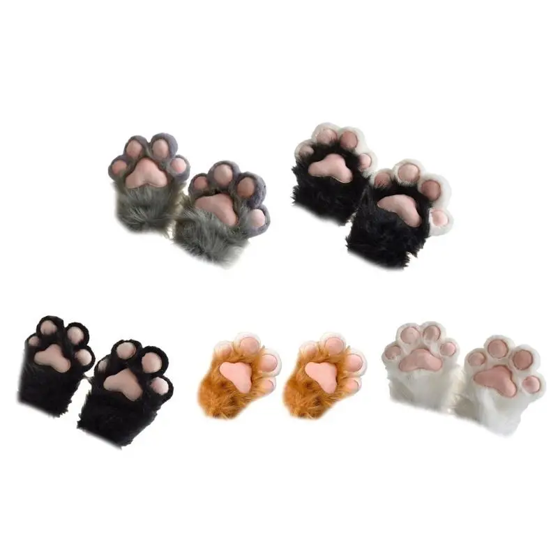 39BD jeu rôle Anime chats pattes gants Halloween fête Costume peluche pattes gants