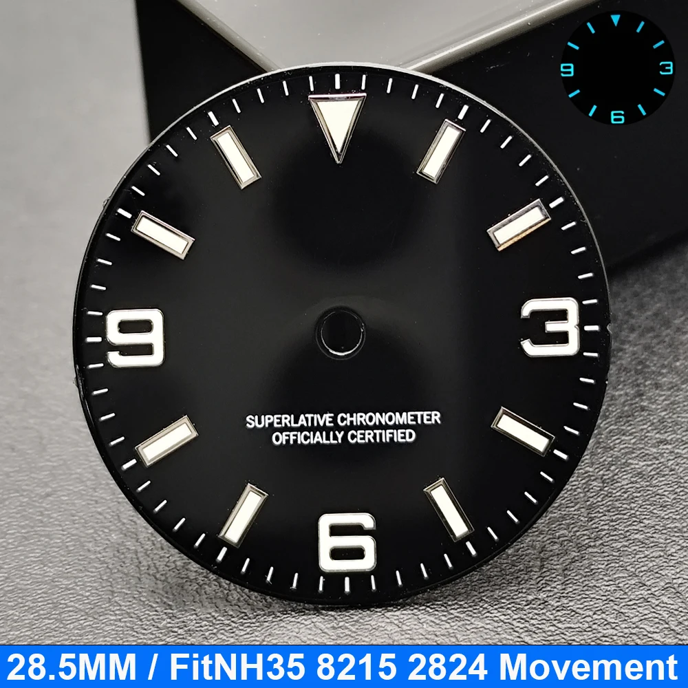 28,5mm Uhrenzifferblatt und Zeiger Set Blau-Grün Leuchtend Passend für NH35 E2824 M8215 Uhrwerk Super Leuchtende Uhrenmodifikation Ersatzteile – Detail 14