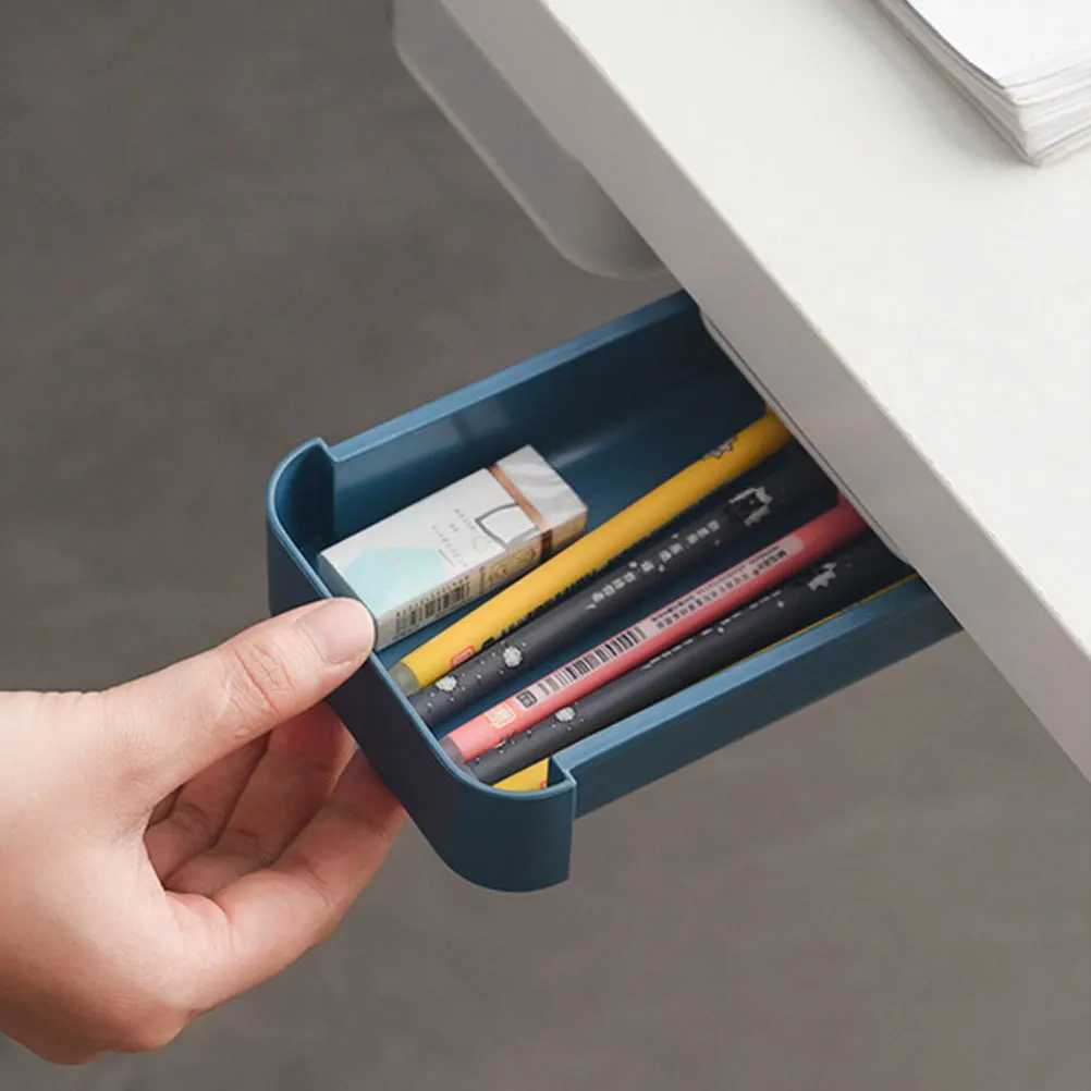 2 قطعة تحت المكتب صناديق تخزين مخفية ذاتية اللصق القرطاسية درج منظم حامل قلم للفصول الدراسية