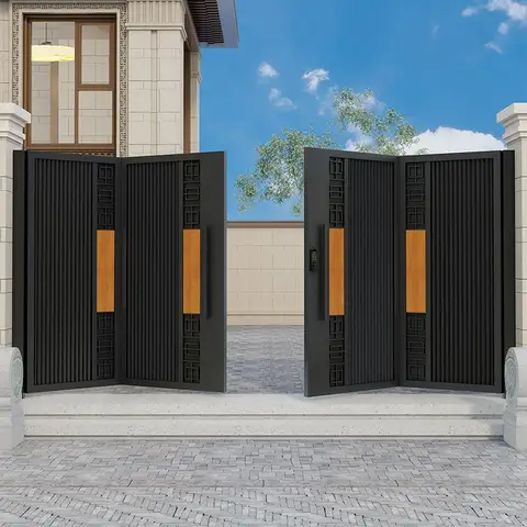 Automatic Folding Suspension Gate Electric Double Opening Aluminum Art Yard Door For Modern Rural Courtyard Villa Entrance