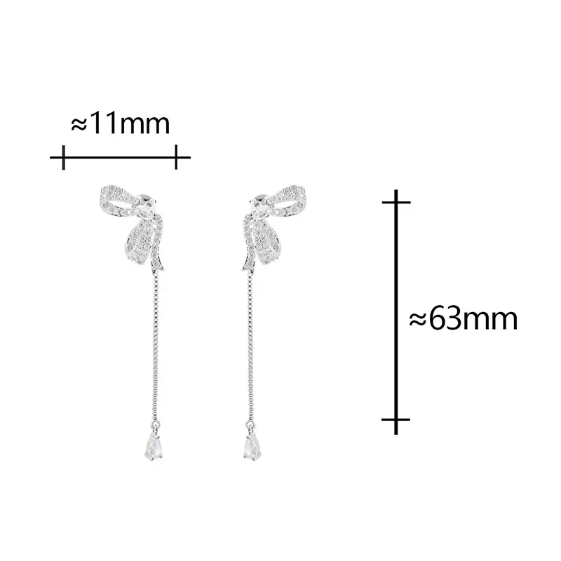 

Real 925 Sterling Silver Zircon Pearl Bowknot Tassel Stud Earrings for Women Cute Detachable Fine Jewelry Accessories