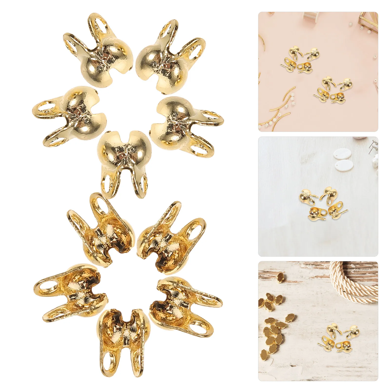 150Pcs Metal End Buckle Set Copper Plated Clamshell Knot Covers Chain Connector for Necklace Bracelet Jewelry Making