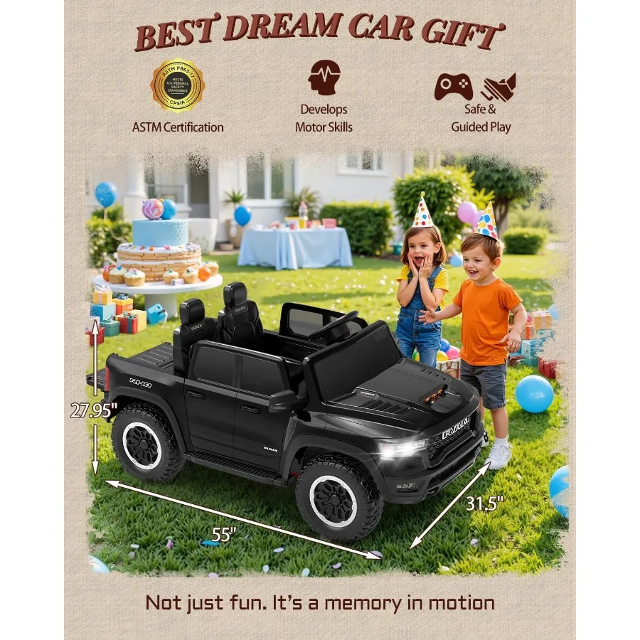 24V Ride on Toys for Big Licensed RAM 1500 RHO Electric Car for w/Remote Control Ride on Truck w/Bluetooth LED Lights Truck Bed