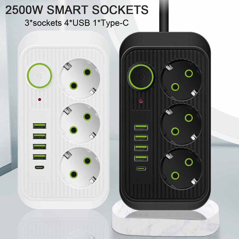 Multiprise EU avec USB Type C PD, multiprise électrique, extension de prise, adaptateur de filtre réseau à charge rapide, prises secteur