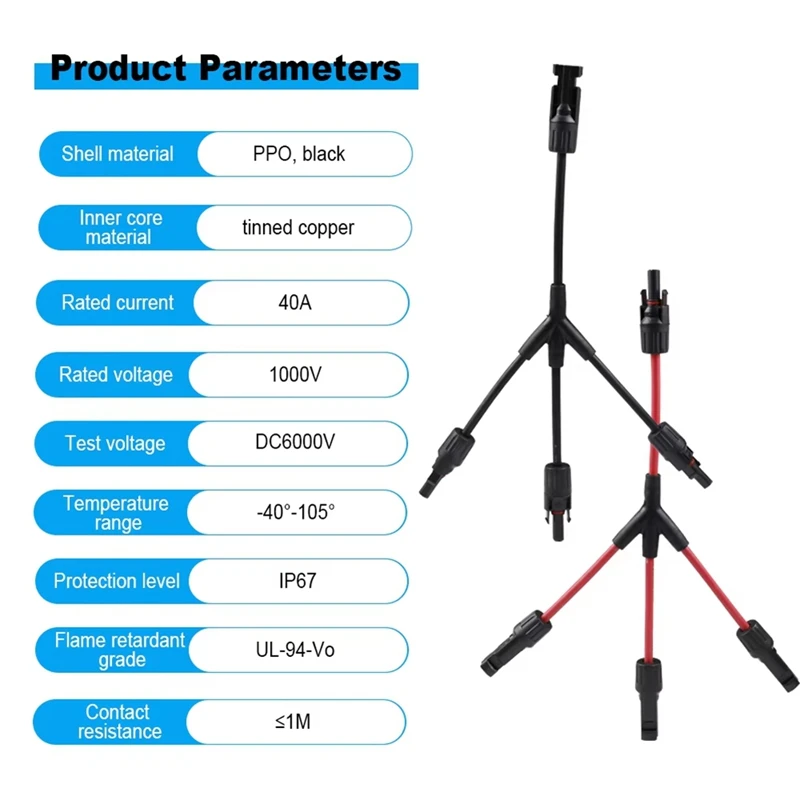 3 To 1 Y Branch Connector With 4Mm 2 Solar Cable MMMF /FFFM For Solar PV System Y Solar Panel Cable Connector