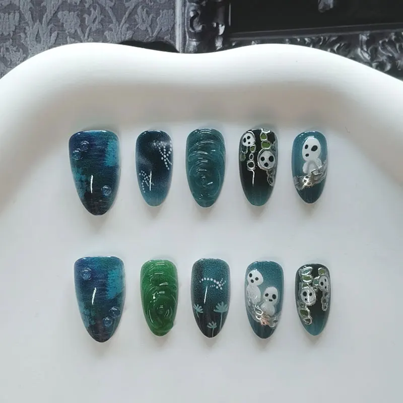 10Pcs Cartoon Pumpkin Cute Ghost Halloween Nail Stickers Gilded Manicure Decals Press on Nails Nail Art Fake Nail Reusable - view 2