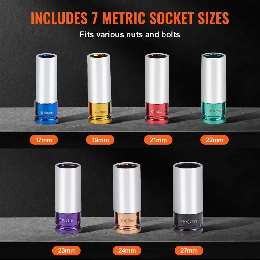 Set di bussole a impatto per dadi con capocorda 1 presa profonda metrica a 6 punti con azionamento da 2 pollici 7 pezzi