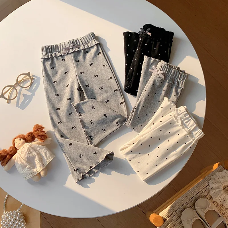 Spring/summer Children's Flared Pants Girls' Polka Dot Stretch Lace Stretch Leggings Korean Style Ear-ear Edge Pants